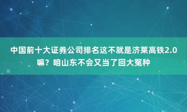 中国前十大证券公司排名这不就是济莱高铁2.0嘛?咱山东不会又当了回大冤种